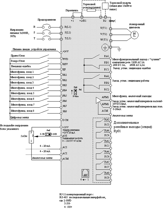 Схема подключения частотного преобразователя серии VFD-F